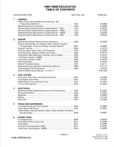 Case 1080, 1080B Excavator Service Manual