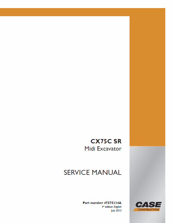 Case CX75C SR Tier 4 Excavator Service Manual