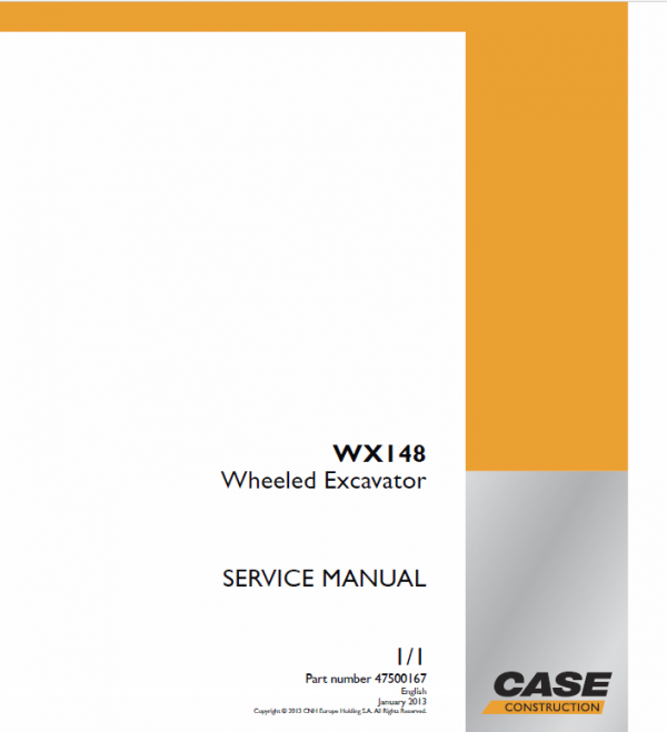 Case WX148 Wheeled Excavator Service Manual