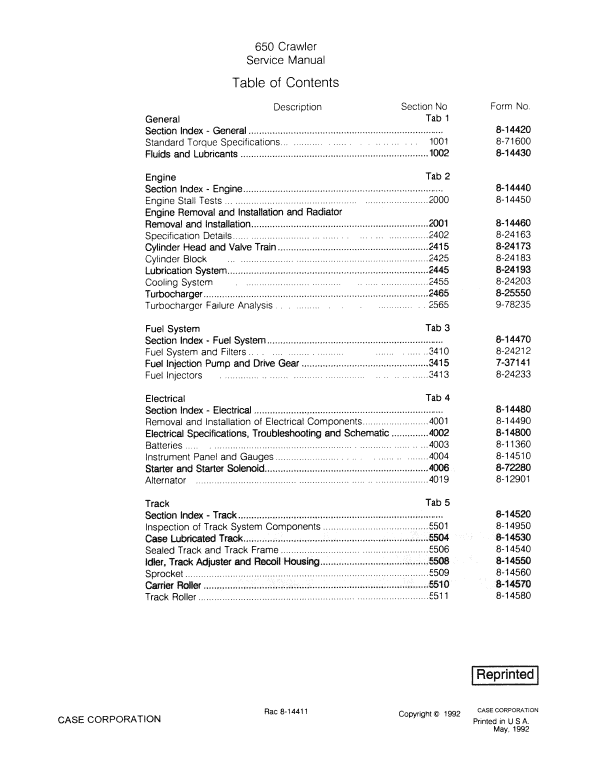 Case 650 Crawler Dozer Service Manual