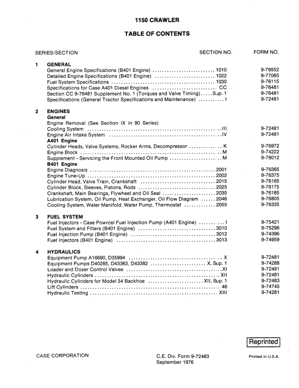 Case 1150 Crawler Dozer Service Manual