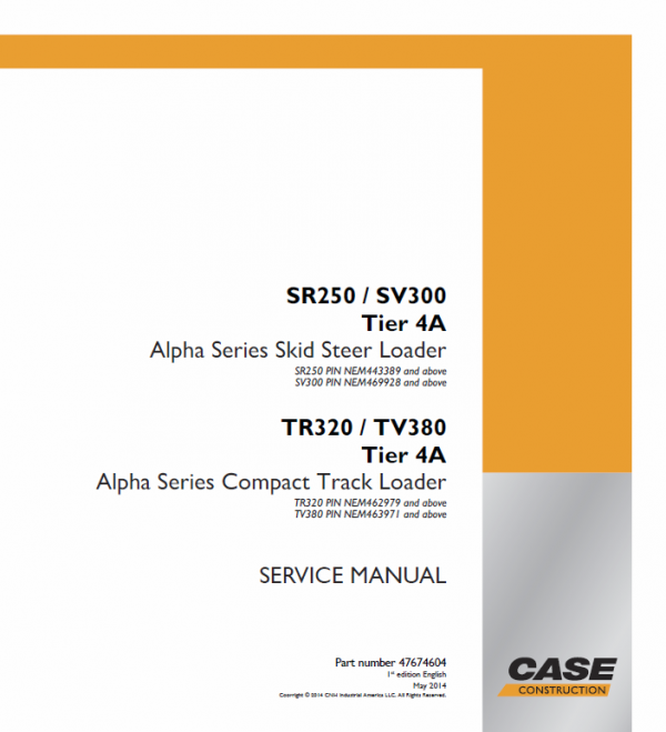 Case TR320, TV380 Track Loader Service Manual