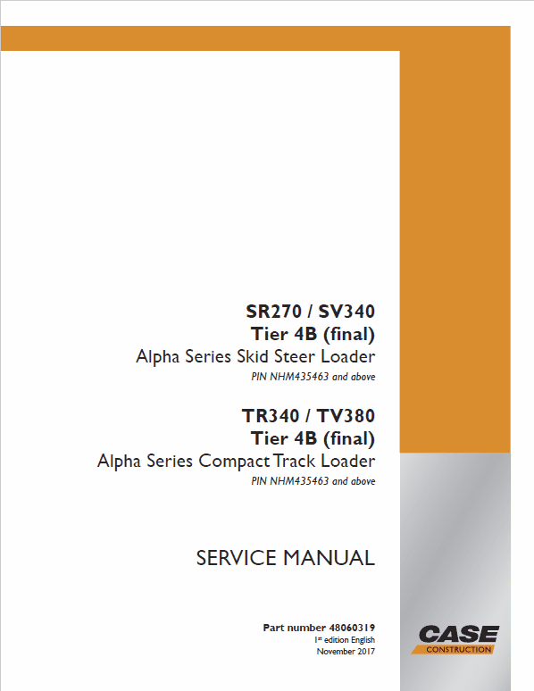 Case SR270, SV300, SV340 SkidSteer Service Manual