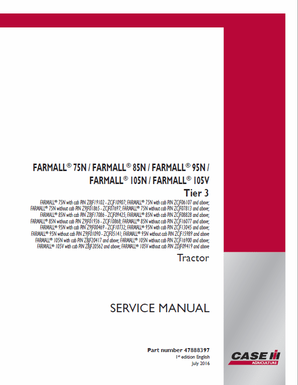 Case Farmall 75N, 85N, 95N, 105N, 105V Tractor Service Manual