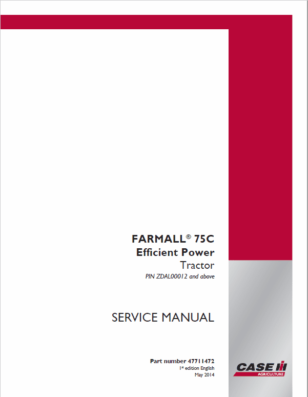 Case Farmall 75C Efficient Power Tractor Service Manual