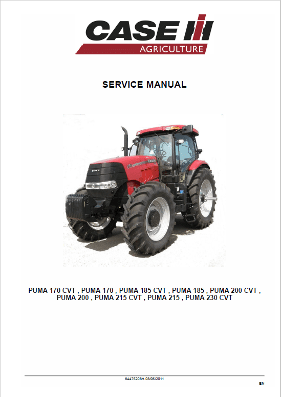 Case Puma 170, 185, 200, 215, 230 Tractor Service Manual