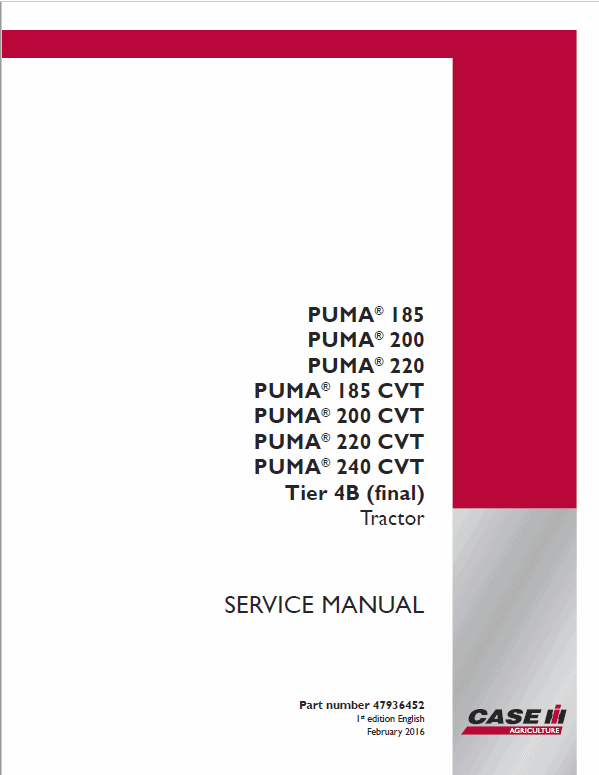 Case Puma 185, 200, 220, 240 CVT Tractor Service Manual