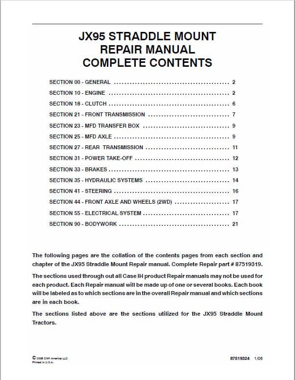 Case JX95 Straddle Tractor Service Manual