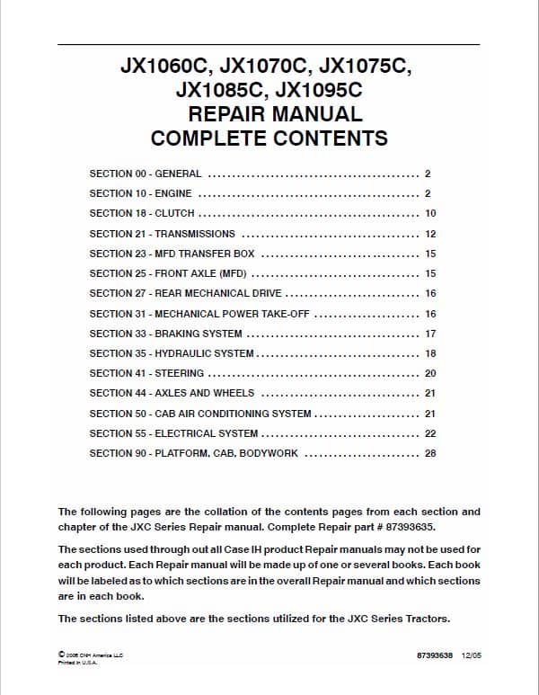 Case JX1060C, JX1070C, JX1075C, JX1085C, JX1095C Tractor Service Manual