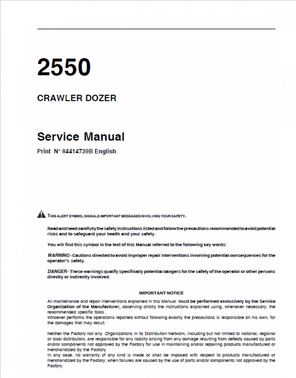 Case 2550 Crawler Dozer Service Manual