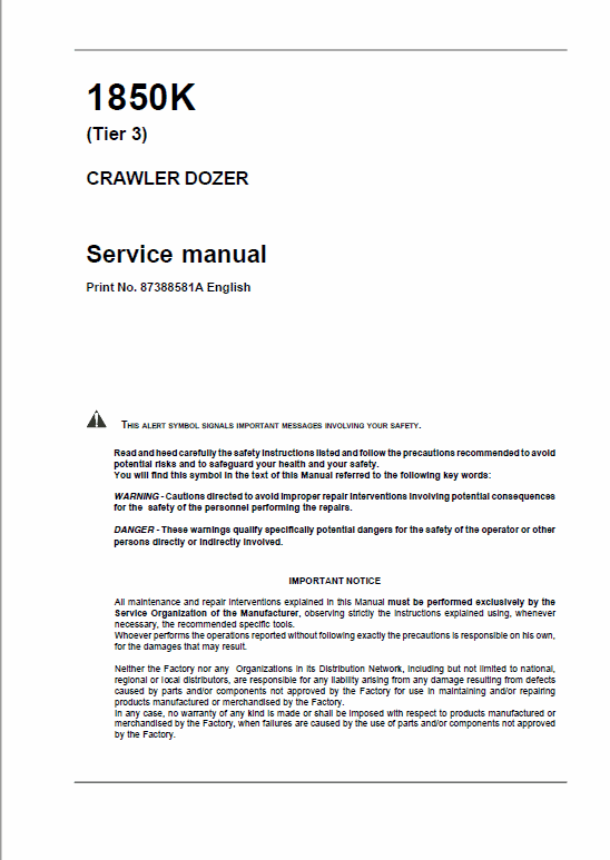 Case 1850K Crawler Dozer Service Manual