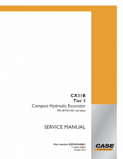 Case CX31B Mini Excavator Service Manual