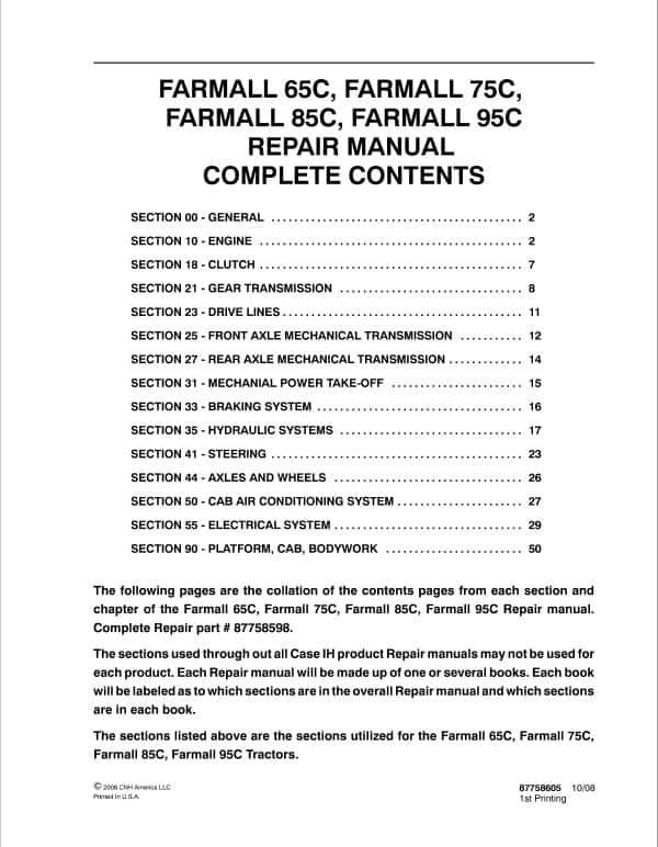 Case Farmall 65C, 75C, 85C, 95C Tractor Service Manual