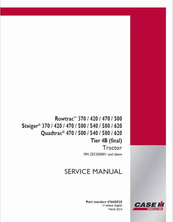 Case 370, 420, 470, 500, 540, 580, 620 Steiger Tractor Service Manual