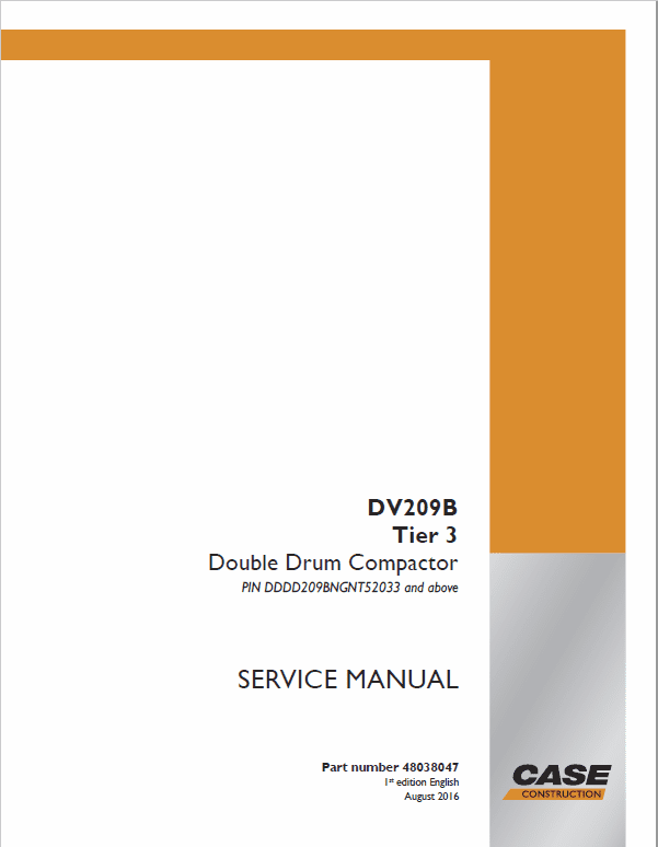 Case DV209B Double Drum Compactor Service Manual