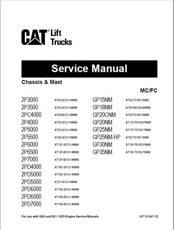 CAT 2P5000, 2P5500, 2P6000, 2P6500, 2P7000 Lift Truck Service Manual