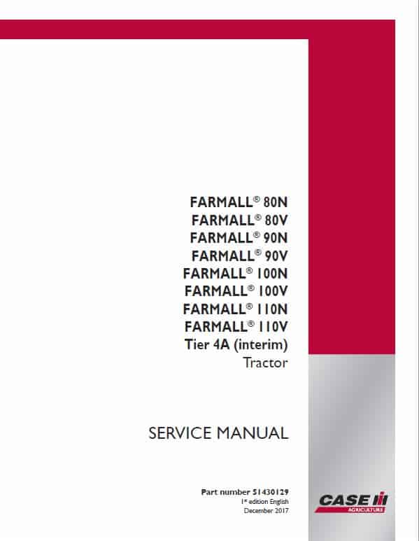 Case Farmall 80V, 90V, 100V, 110V Tractor Service Manual