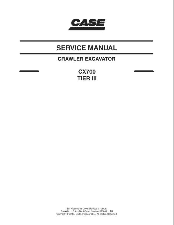 Case CX700 Crawler Excavator Service Manual