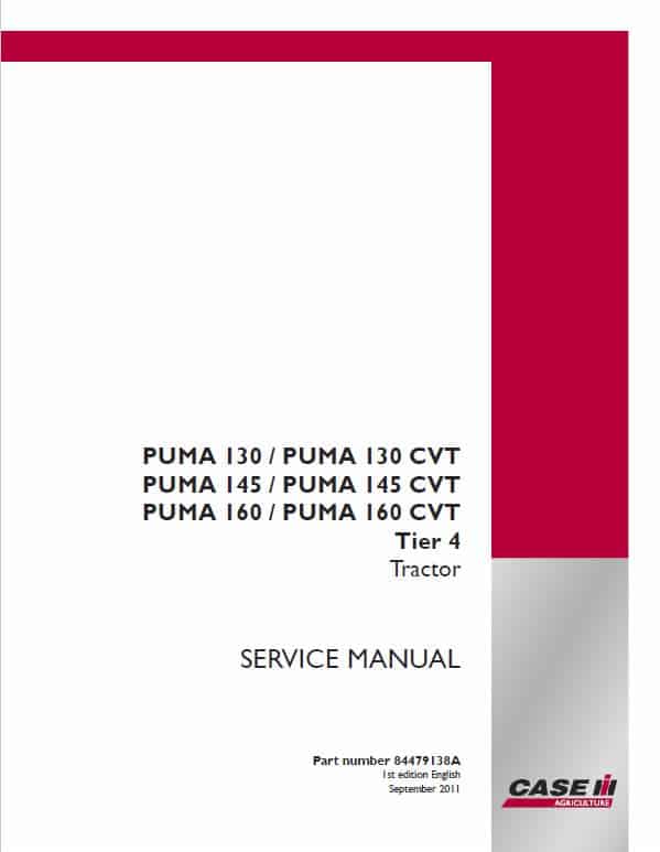 Case Puma 130, 145, 160 CVT Tractor Service Manual