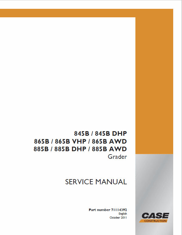 Case 845B, 845B DHP, 865B, 865 VHP, 865B AWD Grader Service Manual