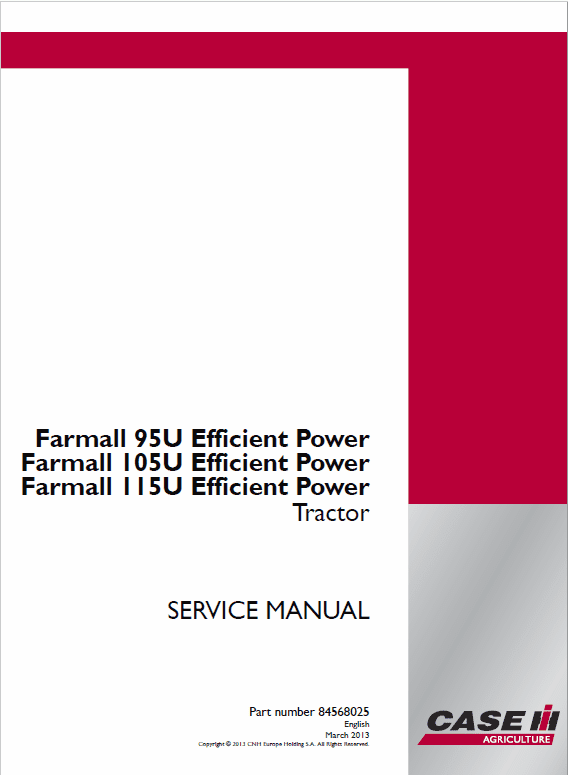 Case Farmall 85U, 95U, 105U, 115U Tractor Service Manual