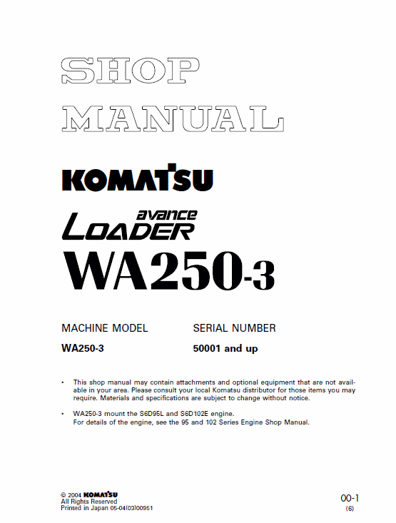 Komatsu WA250-3 Wheel Loader Service Manual