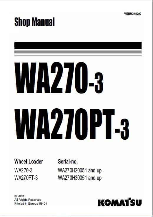 Komatsu WA270-3, WA270PT-3 Wheel Loader Service Manual
