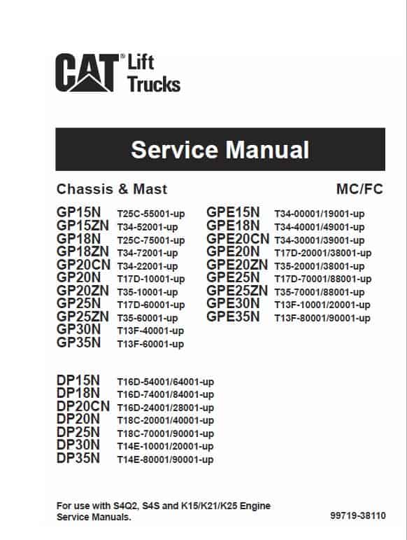 CAT DP25N, DP30N, DP35N Forklift Lift Truck Service Manual