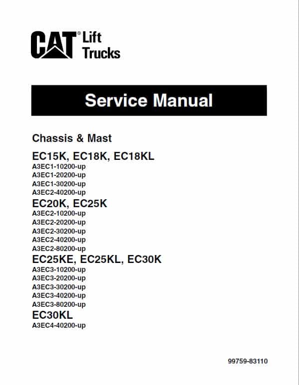 CAT EC15K, EC18K, EC18KL, EC20K Forklift Lift Truck Service Manual