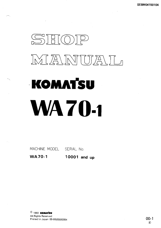 Komatsu WA70-1 Wheel Loader Service Manual