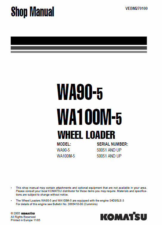 Komatsu WA90-5, WA100M-5 Wheel Loader Service Manual