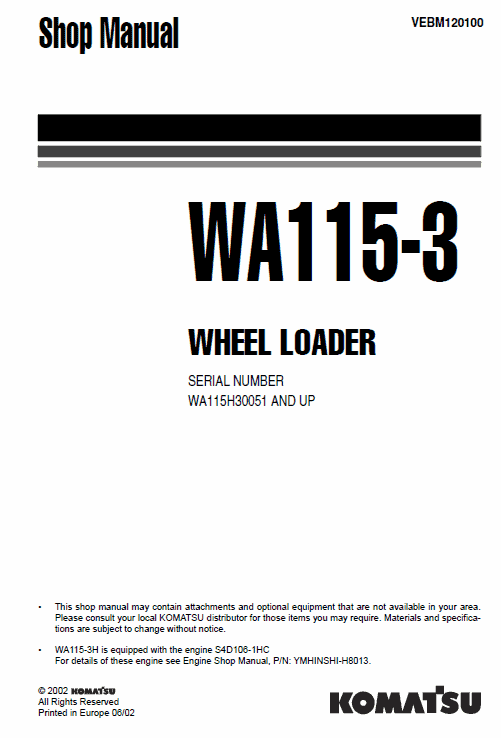 Komatsu WA115-3 Wheel Loader Service Manual