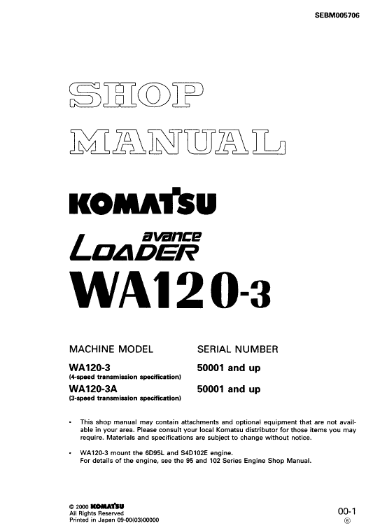Komatsu WA120-3, WA120-3CS Wheel Loader Service Manual