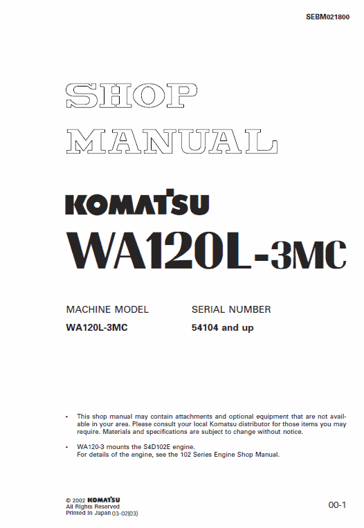 Komatsu WA120L-3, WA120L-3MC Wheel Loader Service Manual