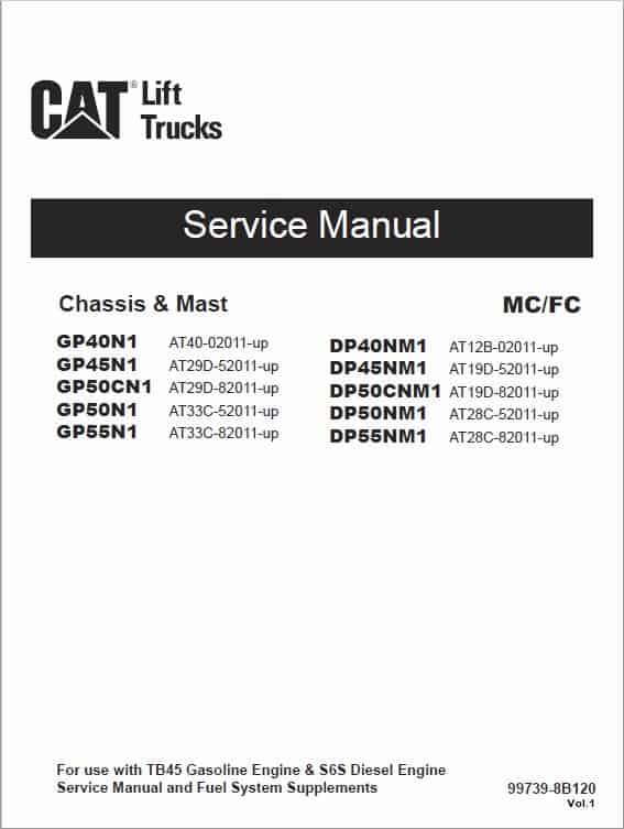 CAT DP40NM1, DP45NM1, DP50CNM1, DP50NM1, DP55NM1 Lift Truck Service Manual