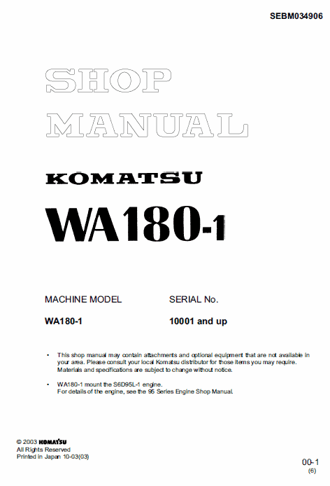 Komatsu WA180-1 Wheel Loader Service Manual