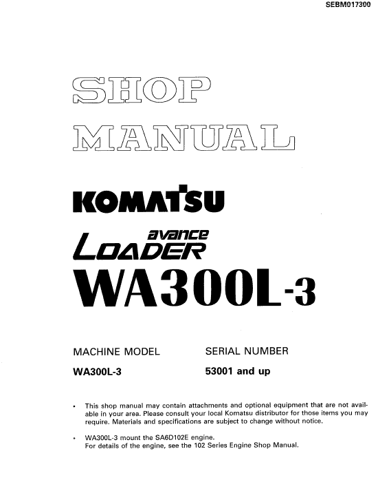 Komatsu WA300L-3 Wheel Loader Service Manual