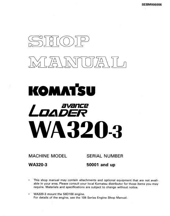 Komatsu WA320-3 Wheel Loader Service Manual