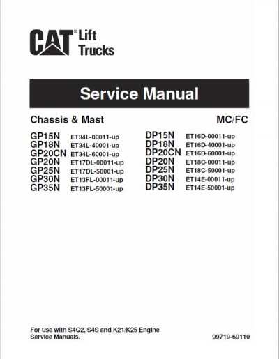 CAT DP25N, DP30N, DP35N Forklift Lift Truck Service Manual