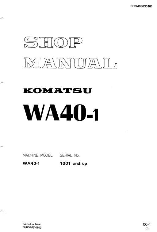 Komatsu WA40-1 Wheel Loader Service Manual