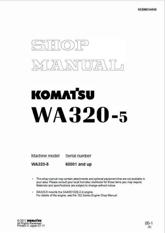 Komatsu WA320-5, WA320-5H Wheel Loader Service Manual