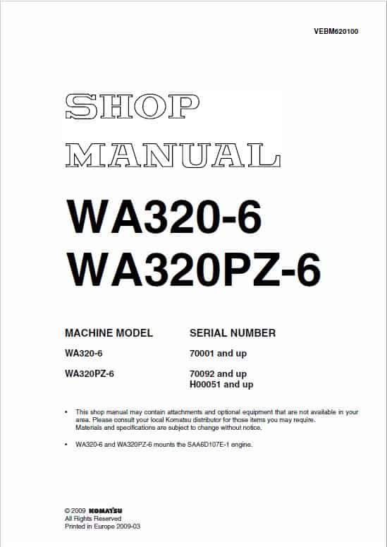 Komatsu WA320-6, WA320PZ-6 Wheel Loader Service Manual