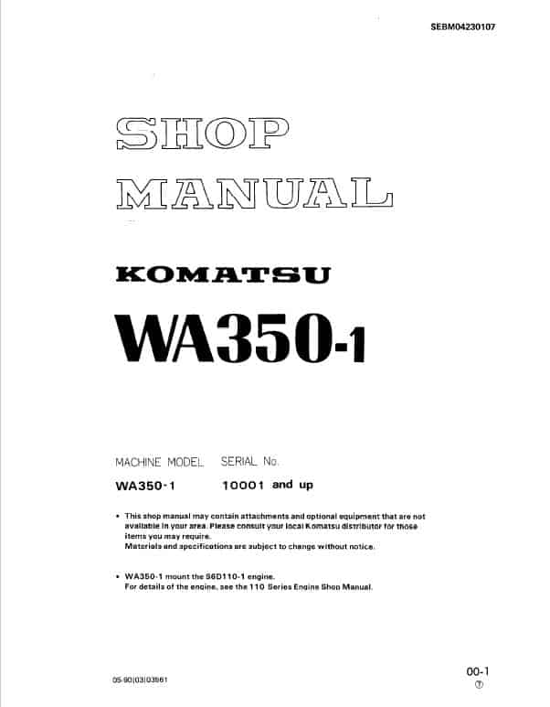 Komatsu WA350-1 Wheel Loader Service Manual