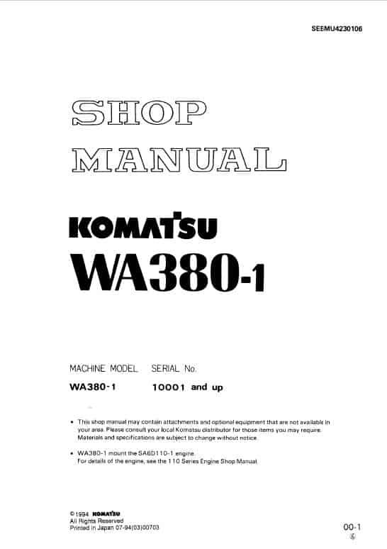 Komatsu WA380-1 Wheel Loader Service Manual