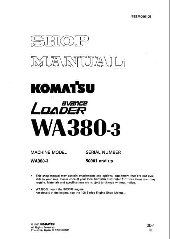 Komatsu WA380-3 Wheel Loader Service Manual