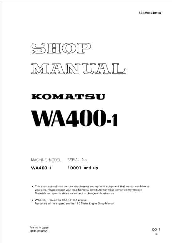Komatsu WA400-1 Wheel Loader Service Manual