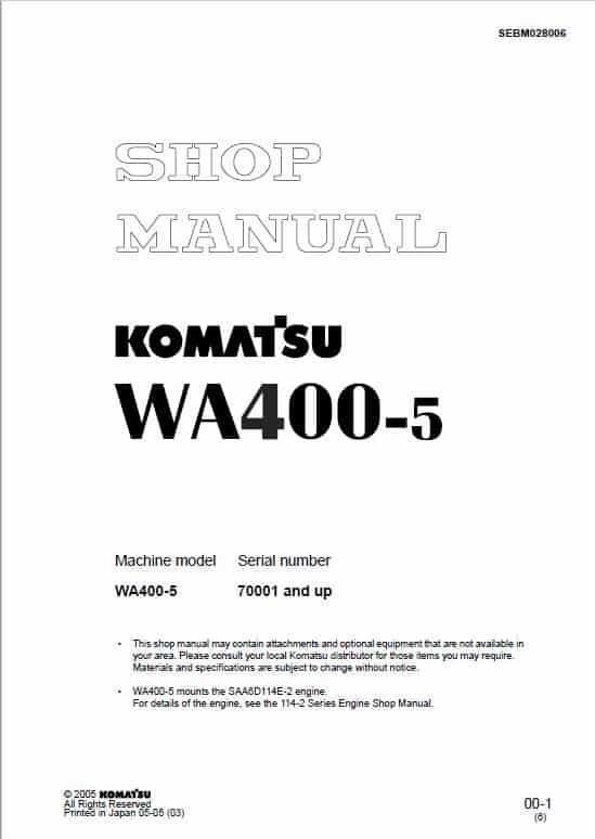 Komatsu WA400-5 Wheel Loader Service Manual