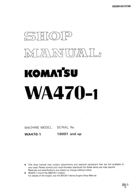 Komatsu WA470-1 Wheel Loader Service Manual