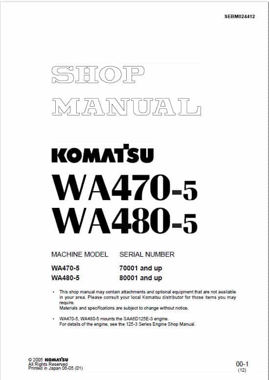 Komatsu WA470-5, WA480-5, WA470-5H, WA480-5H Service Manual
