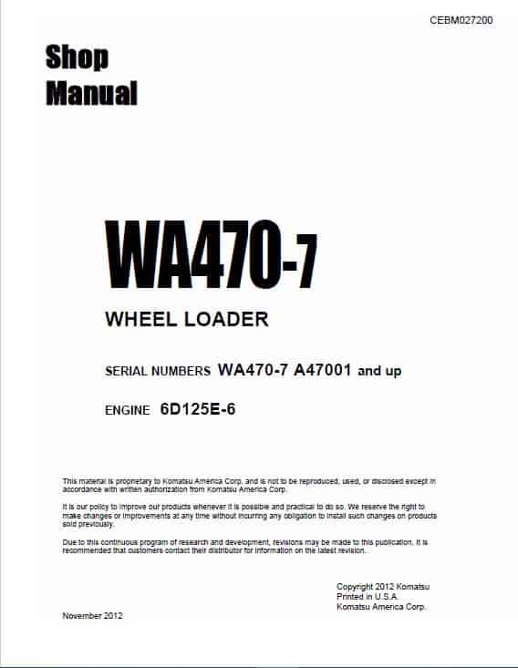 Komatsu WA470-7 Wheel Loader Service Manual
